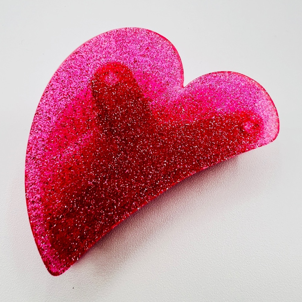 Pink Glitter Heart Hair Clip New